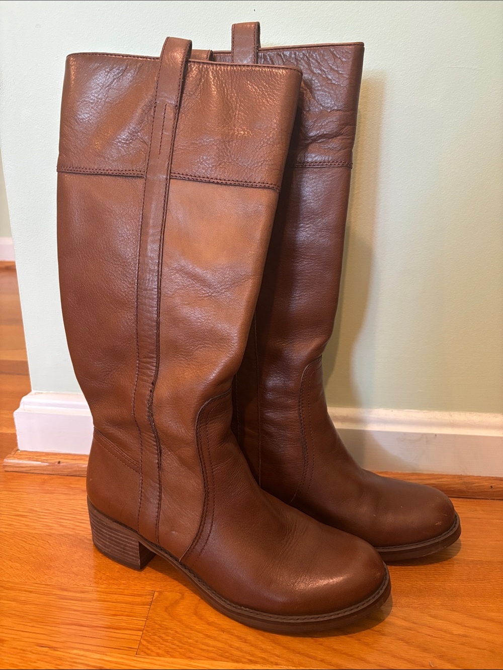 Lucky Brand Chestnut Brown Leather Heeled Riding Boots - Women